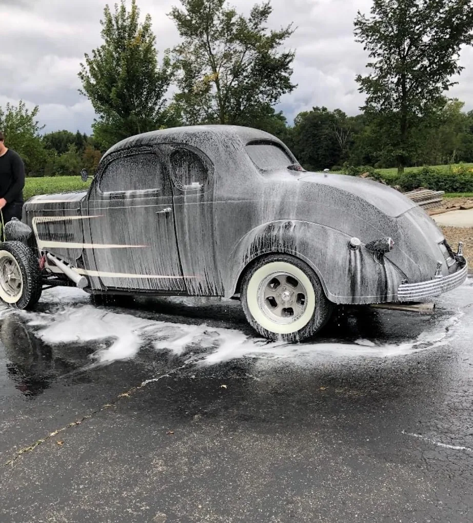 Foam wash on classic car